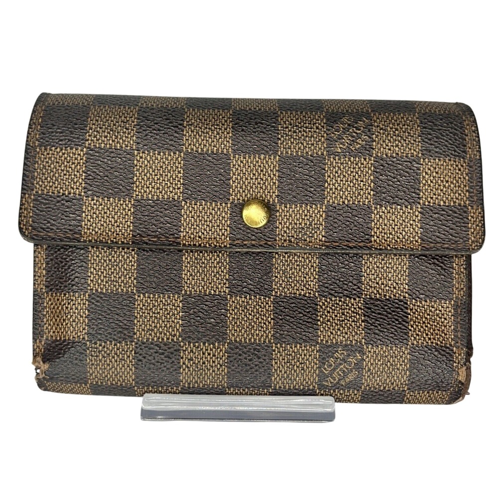 Louis Vuitton Damier Ebene Canvas Compact Trifold Wallet Snap Close Code: SP0034